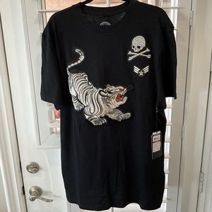 NWT MAXI MILIAN SKULL TIGER MENS XL MILITARY EMBLEM GRAPHIC SS T-SHIRT BLACK